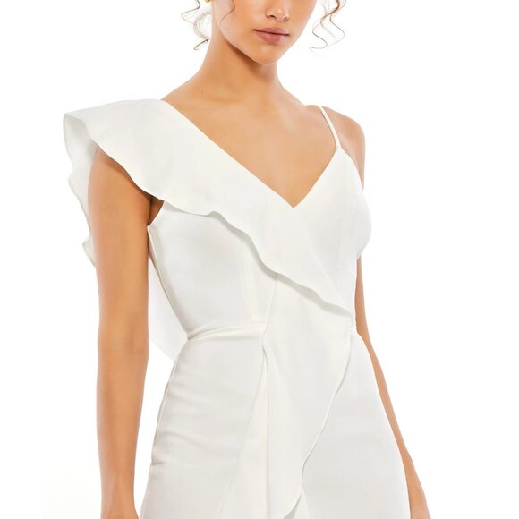 FLAW - Mac Duggal Asymmetrical Ruffle Mini Cocktail Dress  Mac White 10 #A0194 - Picture 4 of 12